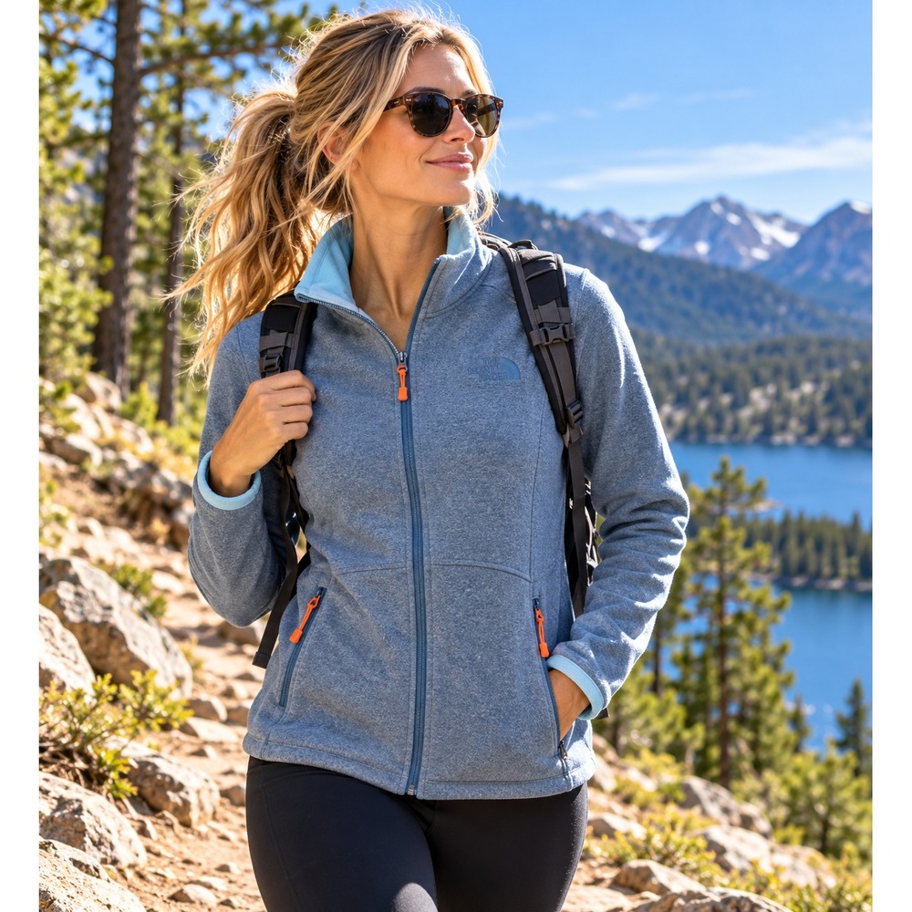 The North Face Jacket Womens Large Blue Agave Full Zip Fleece Stretch